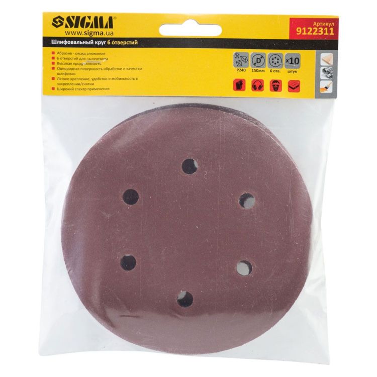 Шлифовальный круг 6 отверстий Ø150мм P240 (10шт) Sigma (9122311) - 5