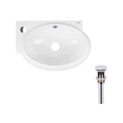 Комплект Qtap Leo: Раковина підвісна овальна ліва 430x290x140 мм White + Донний клапан PU02O - 1