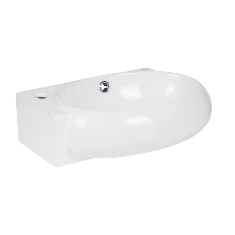 Комплект Qtap Leo: Раковина підвісна овальна ліва 430x290x140 мм White + Донний клапан PU02O - 4
