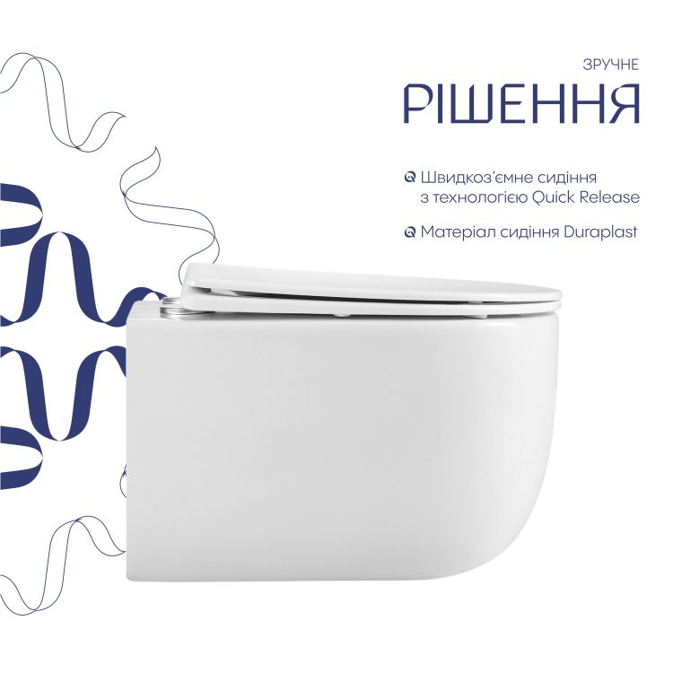 Унитаз подвесной Taurus Ultra Quiet QT2433084EUQW, гор.вып., сиденья Slim Duroplast White Q-tap - 4