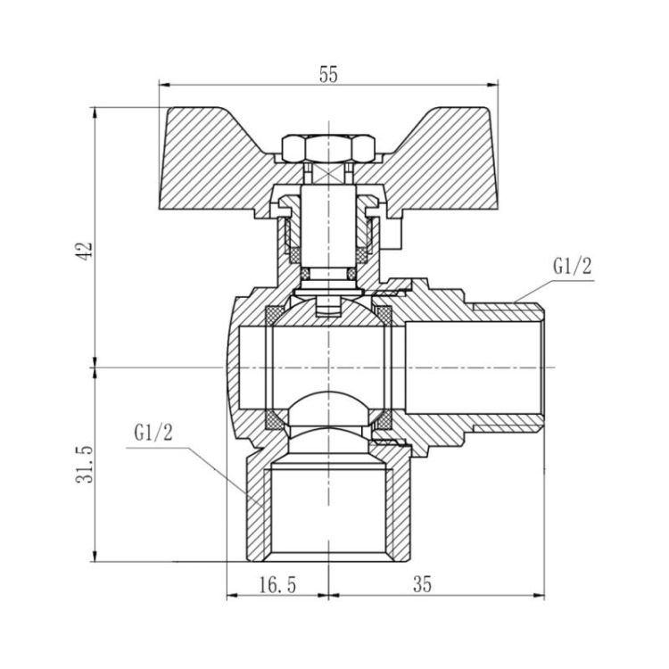 Кран кульовий SD Forte 1/2&amp;quot; ВН для води кутовий (метелик) - 2