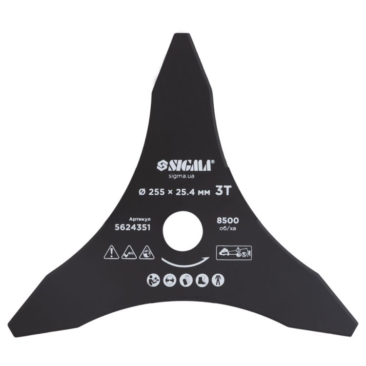 Нож для триммера Ø255×25.4мм 3Т остроконечный SIGMA (5624351) - 1