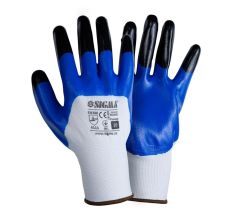 Перчатки трикотажные с частичным нитриловым покрытием усиленные пальцы р10 (сине-черные манжет) Sigma (9443641)