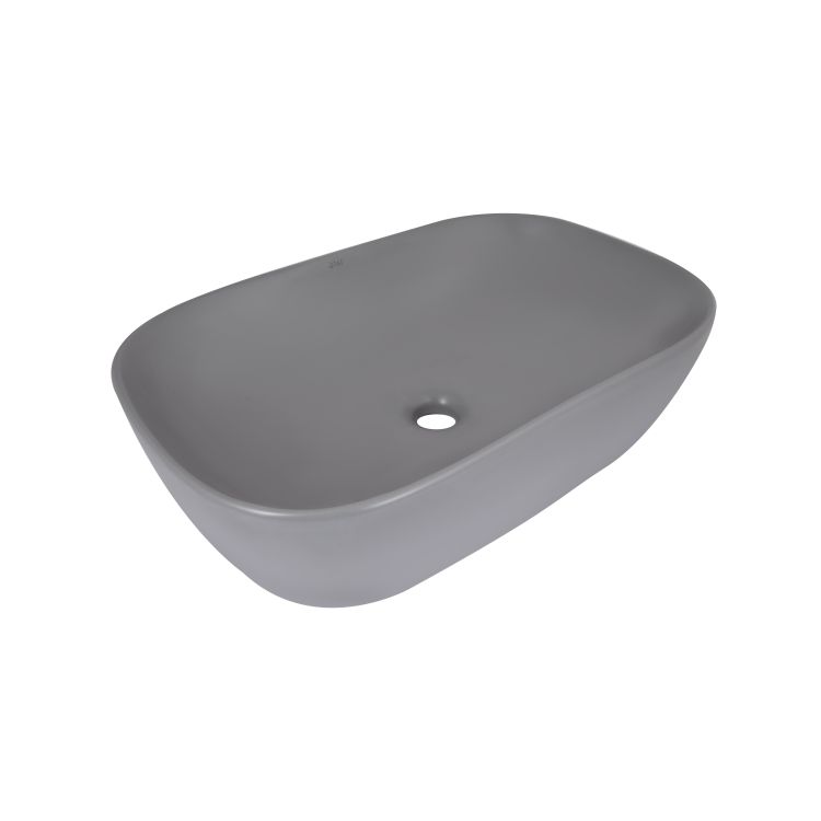 Раковина накладна Qtap Robin 600x390x150 мм, Stone grey, прямокутна, з донним клапаном QTROB188SG49786 - 1
