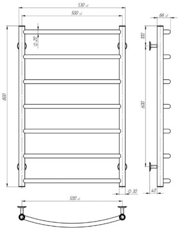 Полотенцесушитель из нерж.стали Классик 500x800 П7 EF16 Хром левое п.Deffi - 2
