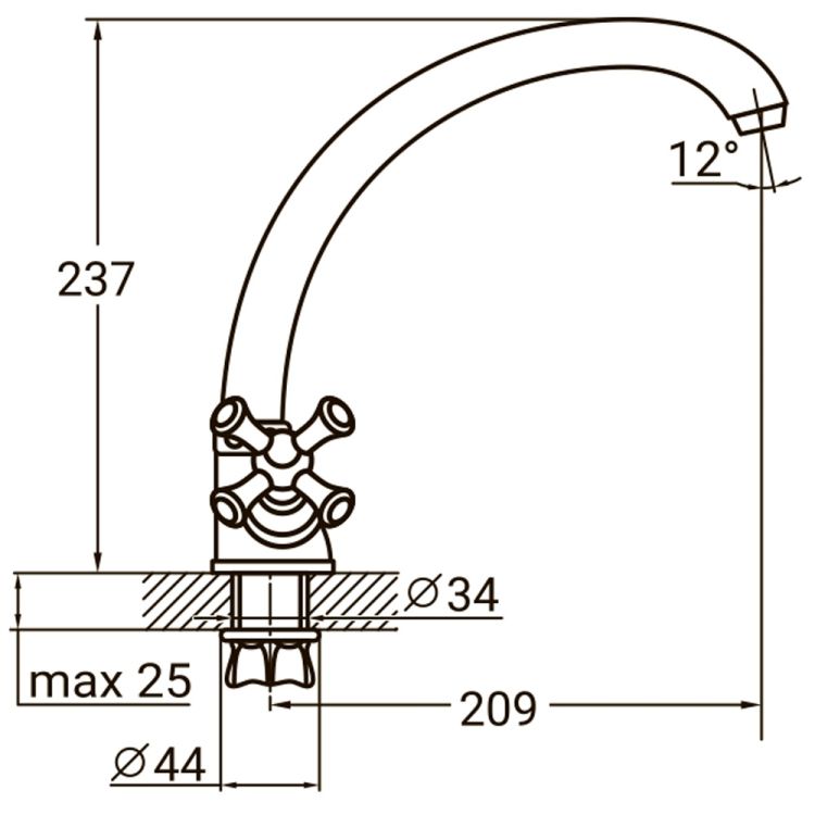Смеситель PL 1/2&amp;quot; для кухни гусак ухо на гайке AQUATICA (PL-4B155C) - 2