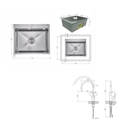 Акційний набір Lidz: мийка H6050H інтегрована Decor Honeycomb 2,5/0,5 мм LDH6050DEC48370 + Змішувач Aria для кухні з гнучким виливом (k35) Grey - 2