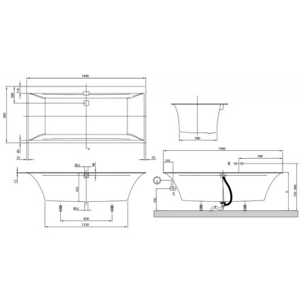 Ванная акриловая VILLEROY&amp;amp;BOCH SQUARO EDGE 12, 190x90, с ножками - 4