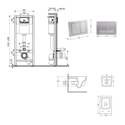 Готове рішення Qtap для ванної кімнати: підвісний унітаз Crow Ultra Quiet 520x360x290 + комплект інсталяції Nest 4 в 1 (квадратна клавіша Satin) - 2