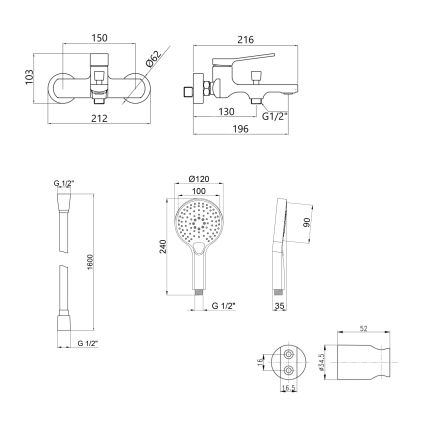 Акційний набір Qtap: Змішувач для душу Slavonice QTSLA259BLM45918+Лійка Rucni QTRUCA120O3KBB+Шланг Hadice QTHADPVCSQ160B+Тримач QT829910842854OB - 2