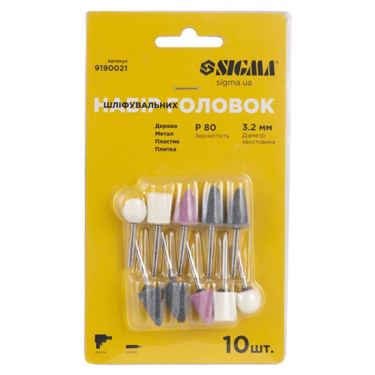Набір шліфувальних головок 10шт хвостовик Ø3.2мм Sigma (9190021) - 7