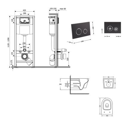 Готове рішення Qtap для ванної кімнати: підвісний унітаз Swan Ultra Quiet 520x360x320 + комплект інсталяції Nest 4 в 1 (кругла клавіша Black mat) - 2