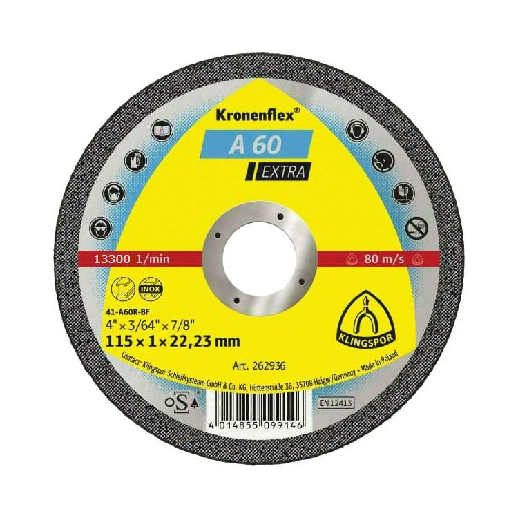 Круг отрезной по металлу Klingspor Kronenflex A60 Extra 115x1,0x22,2 мм 262936 - 1