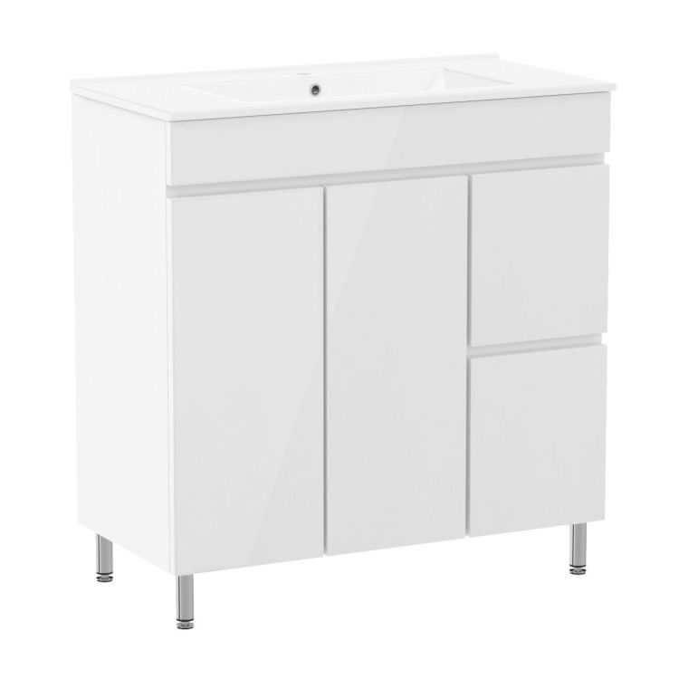 FLY комплект мебели 80см, белый: тумба напольная, 2 ящика, 1 дверца, корзина для белья + умывальник накладной арт RZJ815 - 1