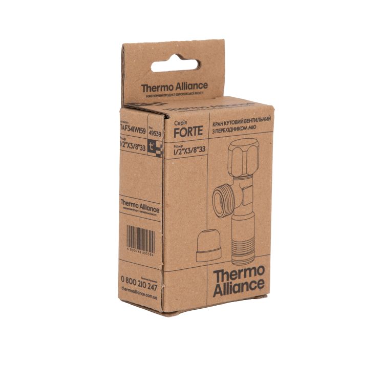Кран кутовий Thermo Alliance Forte 1/2&amp;quot;Зх3/8&amp;quot;З з перехідником M10, хром TAF341W159 - 7
