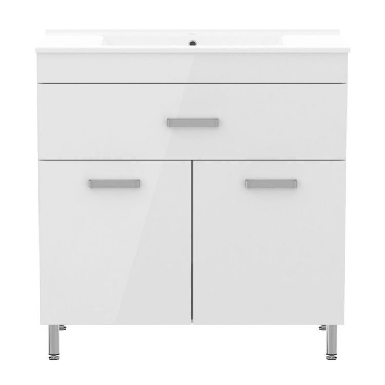 VELUM комплект меблів 80см, білий: підлогова тумба, 1 ящик, 2 дверки + умивальник накладний арт RZJ815 - 2