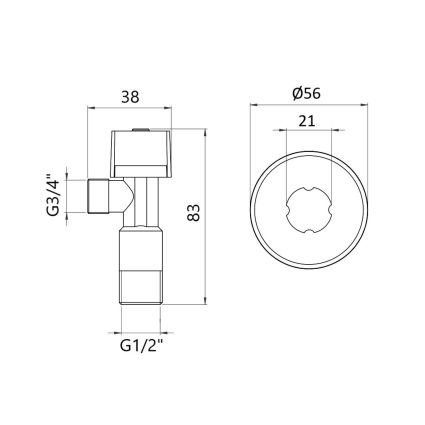Кран кутовий 1/2*3/4 з вентил.буксой SF3441520 Forte 344 - 2