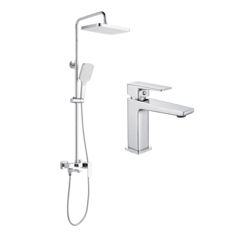 Акційний набір Lidz: Orion 001F Змішувач латунний для раковини низький + Orion 1030 Душова система універсальна на три споживачі (з виливом) - 1