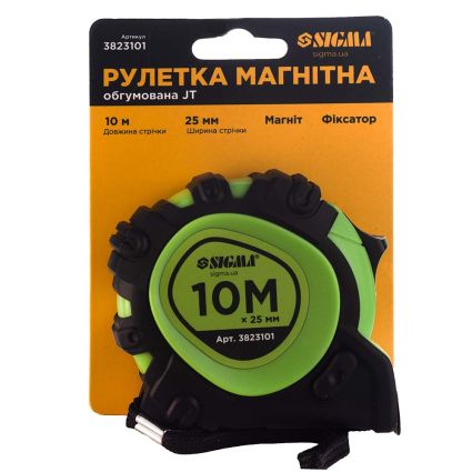 Рулетка магнитная фиксатор+тормоз 10м*25мм Sigma (3823101) - 5