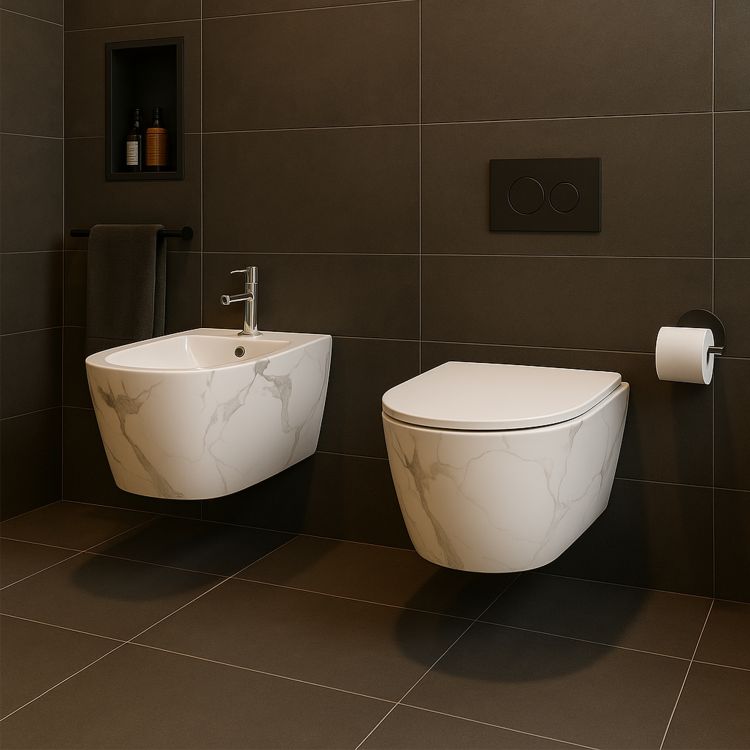 Біде підвісне Qtap Robin 515x370x350 мм, Marble QT13551381GMR - 8