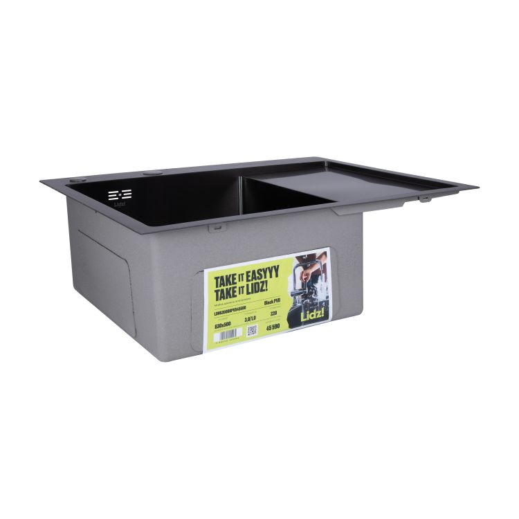 Мойка для кухни с крылом интегрированная правая Lidz Handmade H6350BR (LDH6350BRPVD45590) Brushed Black PVD 3,0/1,0 мм - 5