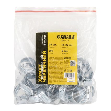 Хомут червячный оцинкованный 9мм D12-22мм 25шт Sigma (2511031) - 5