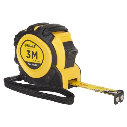 Рулетка магнитная обрезиненная JT фиксатор+тормоз 3м×16мм SIGMA (3823021) - 1