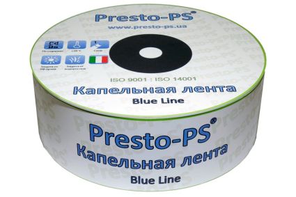 Крапельна стрічка Presto-PS щілинна Blue Line отвори через 10 см, витрата води 2,2 л/год, довжина 1000 м (BL-10-1000) - 1