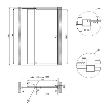 Душевая дверь в нишу Qtap Pisces WHI2011-12.CP5 110-120x185 см, стекло Pattern 5 мм - 2