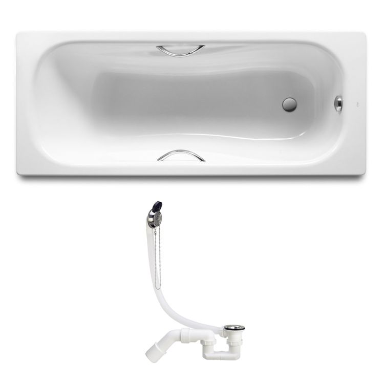 Ванна сталева ROCA PRINCESS 170x75, з ручками + Сифон Viega Simplex для ванни - 1