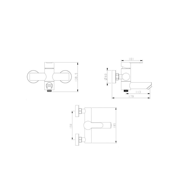 Змішувач д/ванни Pure 006 з поворотним виливом (з душ.гарнітуром) Graphite BRIPUR006GRP Brinex - 2