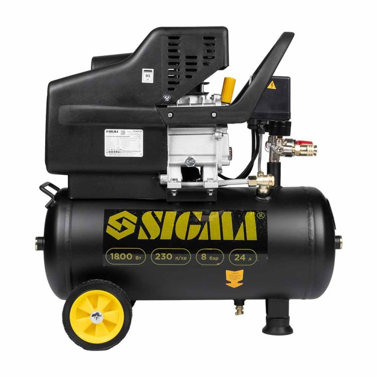 Компрессор одноцилиндровый 1.8кВт 230л/мин 8бар 24л (2 крана) Sigma (7043131) - 2