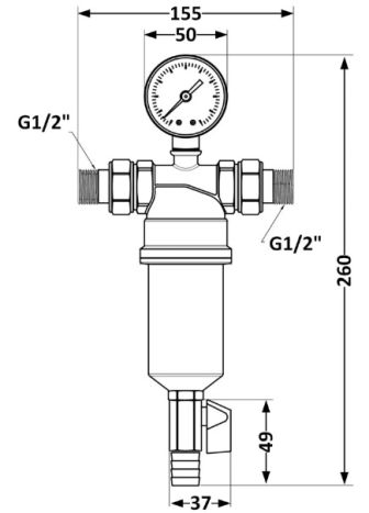 Фильтр самопромывной 1/2&amp;quot; Standart с манометром, с пластиковой колбой TAS128W15 Thermo Alliance - 3