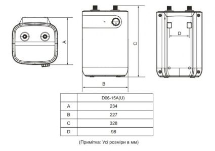 Водонагрівач електричний 5 л 2кВт мокрий тен MIDEA D06-15A(U) під мийку - 3