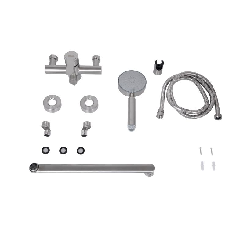 Смеситель д/ванны Pure 005 с длинным поворотным изливом (с душ. гарнитуром) Nickel BRIPUR005NKL Brin - 7