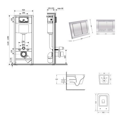 Готове рішення Qtap для ванної кімнати: підвісний унітаз Crow Ultra Quiet 520x360x290 + комплект інсталяції Nest 4 в 1 (квадратна клавіша Chrome) - 2