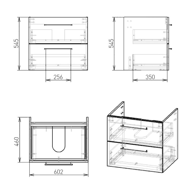NEMO NEW комплект мебели 60см белый: тумба подвесная, 2 ящика + умывальник накладной арт 13-01-060B - 3
