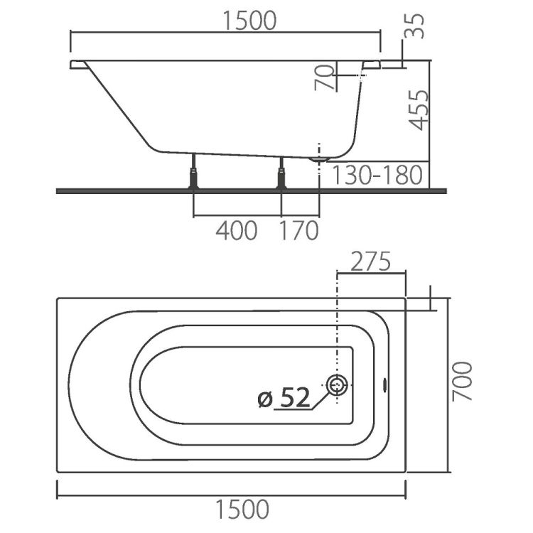 Ванна акрілова Colombo Акцент 150х70 без ніг SWP125000N - 2