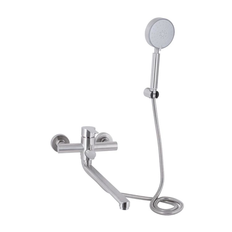 Смеситель д/ванны Pure 005 с длинным поворотным изливом (с душ. гарнитуром) Nickel BRIPUR005NKL Brin - 1