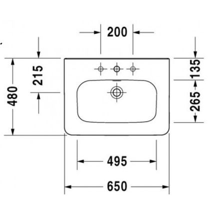 DURASTYLE умивальник для меблів з переливанням з площиною під змішувач 65*48 см - 2