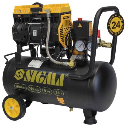 Компрессор двухцилиндровый безмасляный 1.1кВт 1400об/мин 160л/мин 8бар 58дБ 24л SIGMA (7042521) - 1