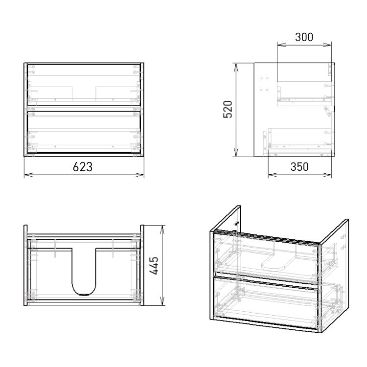 TEO комплект мебели 65см серый: тумба подвесная, 2 ящика + умывальник накладной арт 15-88-060 - 2