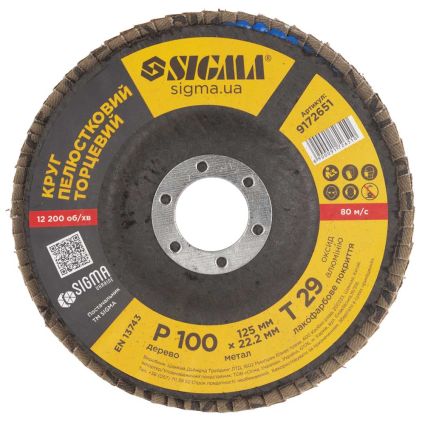 Круг пелюстковий торцевій Т29 (конічний) Ø125мм P100 Sigma (9172651) - 2