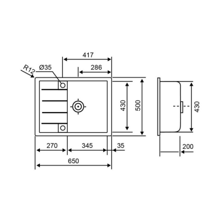 Кухонна мийка Lidz 650x500/200 GRA-09 (LIDZGRA09650500200) - 2