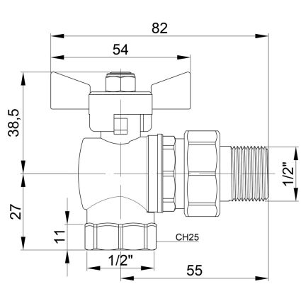 Кран кульовий Icma FAR. ROSSA 1/2&amp;quot; кутовий №361 - 2