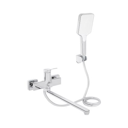 Змішувач для ванни Qtap Arvin з довгим поворотним виливом та душовим гарнітуром QTARV260CRM48641 Chrome - 1