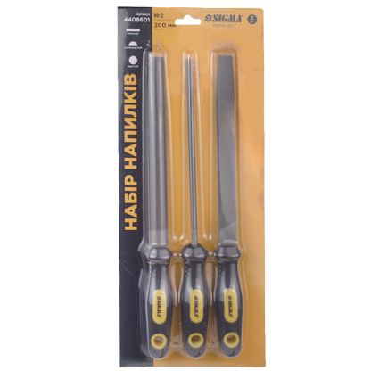 Набор напильников 3шт 200мм №2 двухкомпонентная рукоятка (плоский, полукруглый, круглый) SIGMA (4408601) - 6