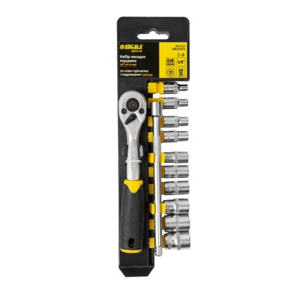 Ключ-трещотка 1/4&amp;quot; с набором насадок и удлинителем 12шт CrV mid Sigma (6003501) - 2