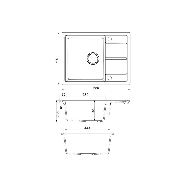 Мойка гранитная Cubix 65х50 Grey Metallic +сифон FABIANO - 2