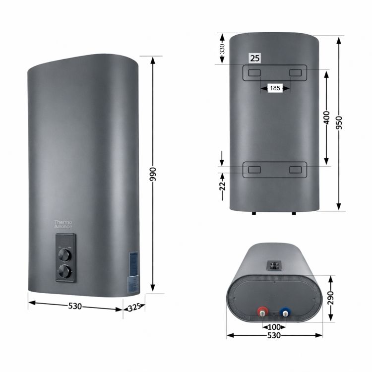 Водонагрівач електричний Thermo Alliance 80 л, Grey, плоский вертикальний, сухий ТЕН 2 кВт (0,8+1,2) DT80V20GPDD2G - 2